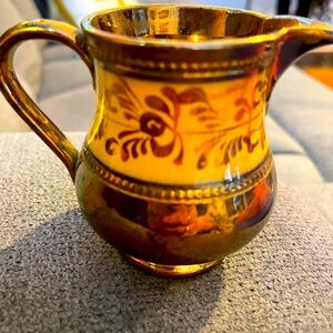 19th Century Copper Luster Mustard Orange Floral
Band 3 1/4 Inch Jug / Pitcher